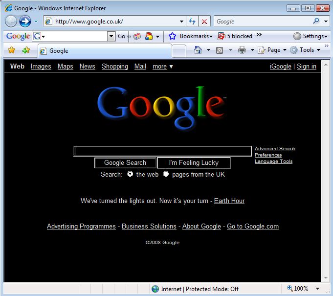 Google Screenshot with Black background